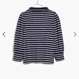 Madewell Gathered-Sleeve Mockneck Top in Stripe Size L